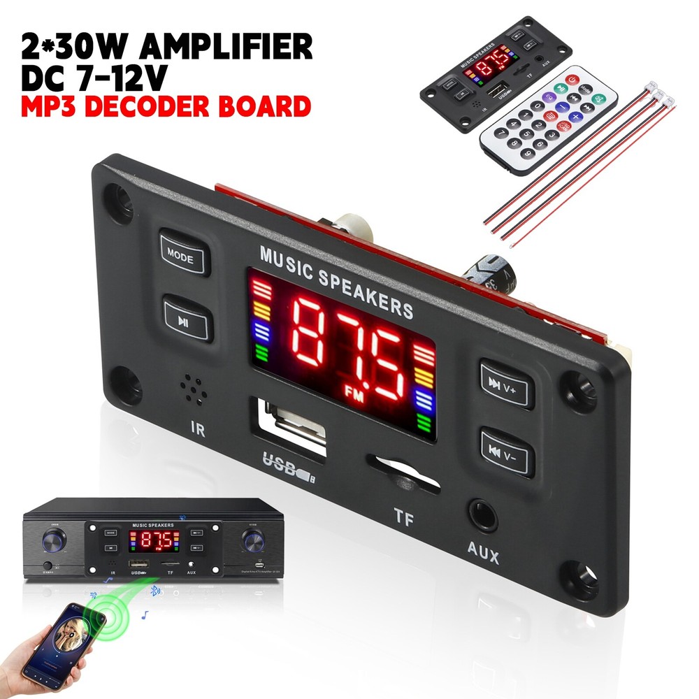 2*30W 60W Amplifier Module Bluetooth MP3 FM USB AUX DC7-12V MP3 Decoder Board
