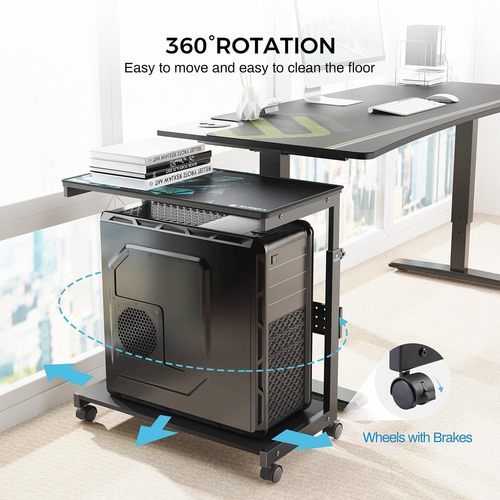 EUREKA ERGONOMIC Height Adjustable Computer Tower Stand, 2-Tier ATX-Case CPU ...