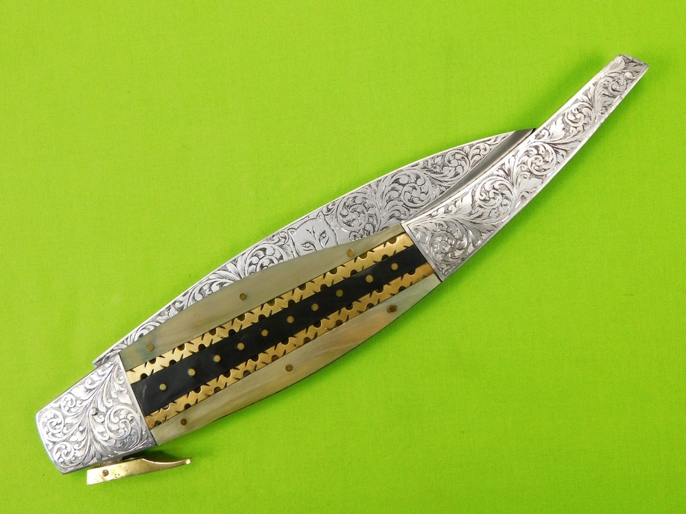 US Custom Made Huge Navaja Engraved Folding Knife