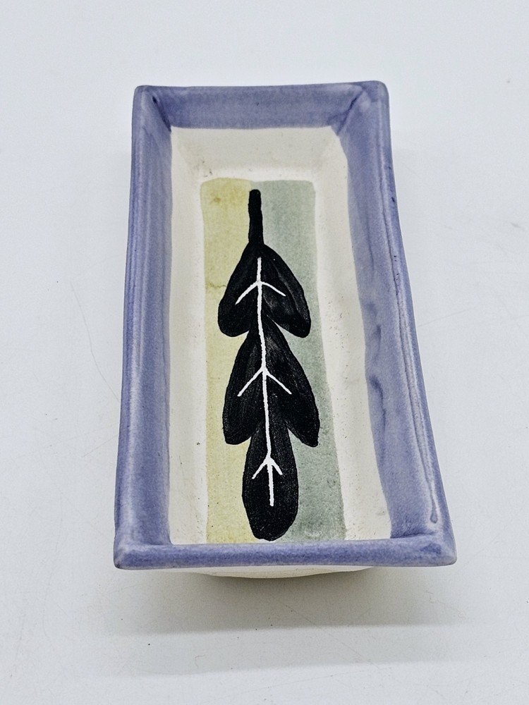 Pottery Dish Rectangular GS Stamp Muted  5.75 x 2.25" Trinket Hand Painted