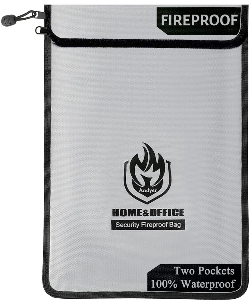 Upgraded Two Pockets Fireproof Document Bag (2000℉), 15”x 11”Waterproof Firep...