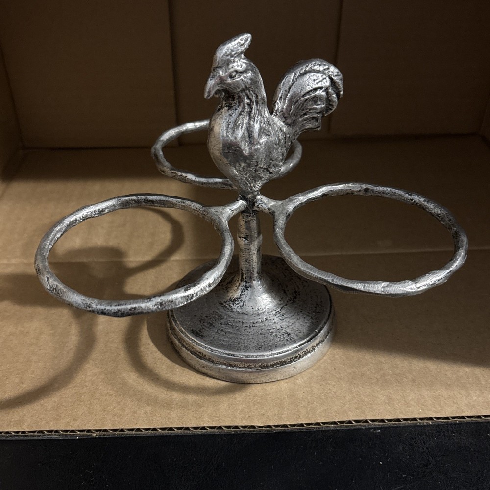 Silver Plated Rooster Condiment/Candy Dish, Made In Thailand By Luckyglass