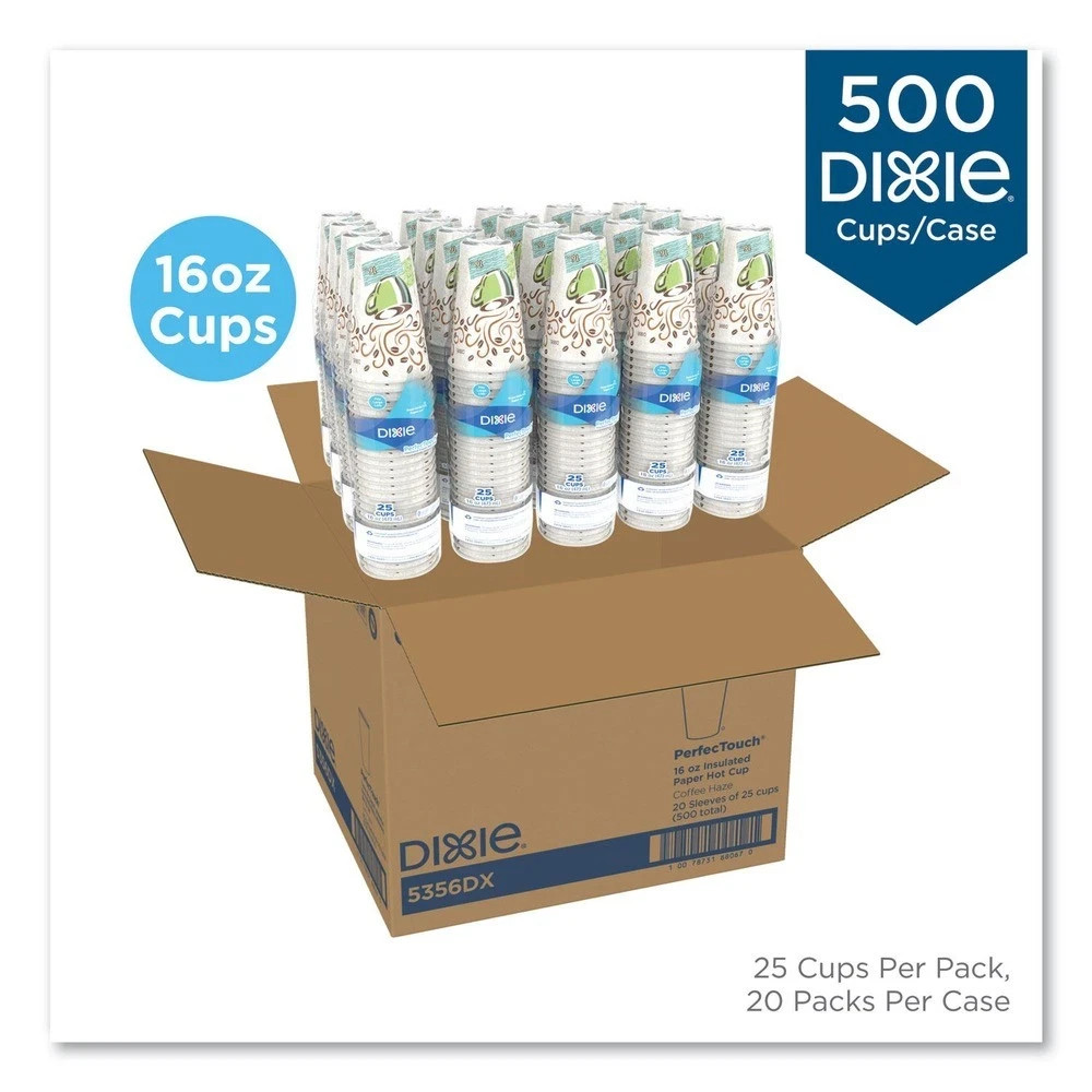 Dixie 5356DX 16 oz. PerfecTouch Coffee Haze Design Paper Hot Cups (500/CT) New