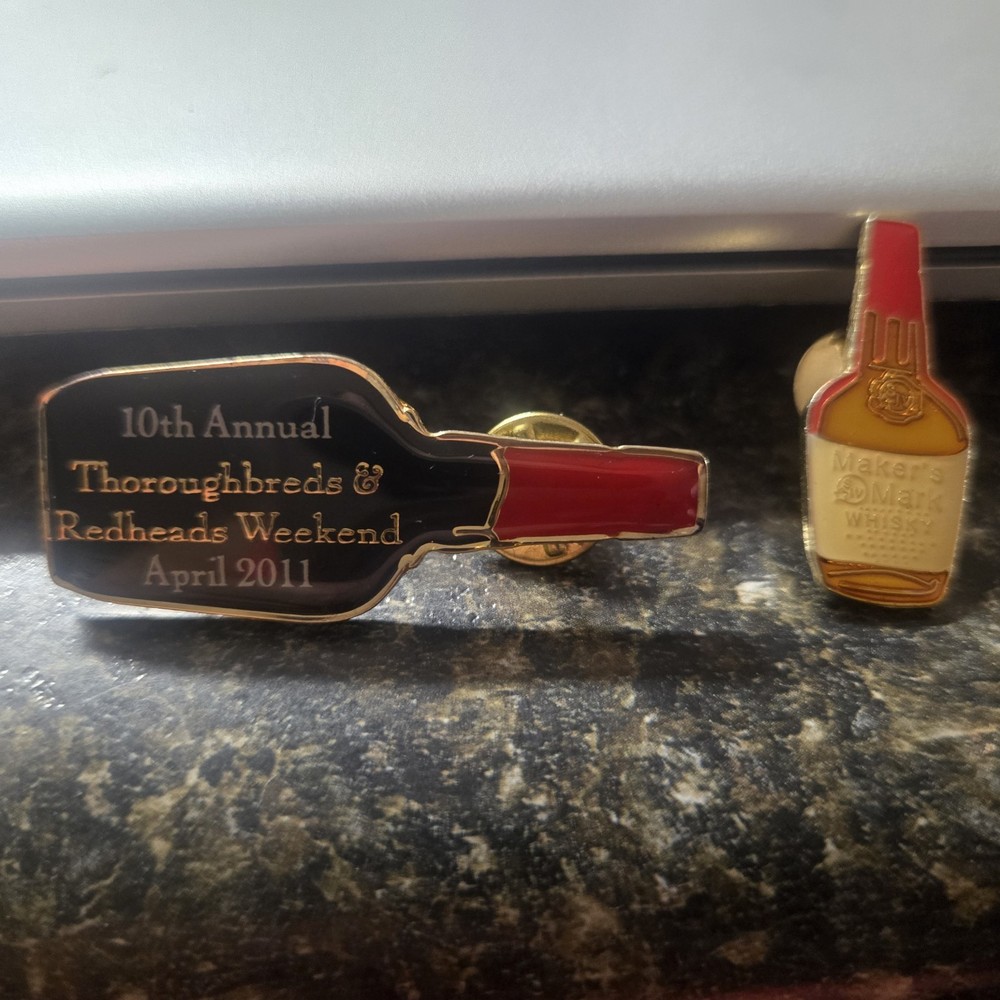 2011 Maker's Mark Bourbon THOROUGHBREDS & REDHEADS Lapel Pin & makers mark pin