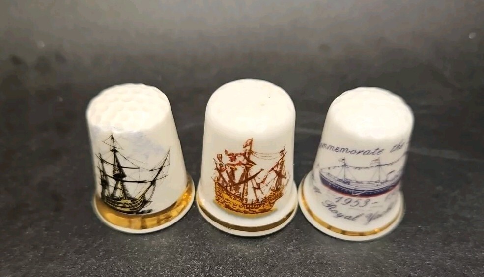 10 x Bone China Thimbles Thimble Boats & Ship theme