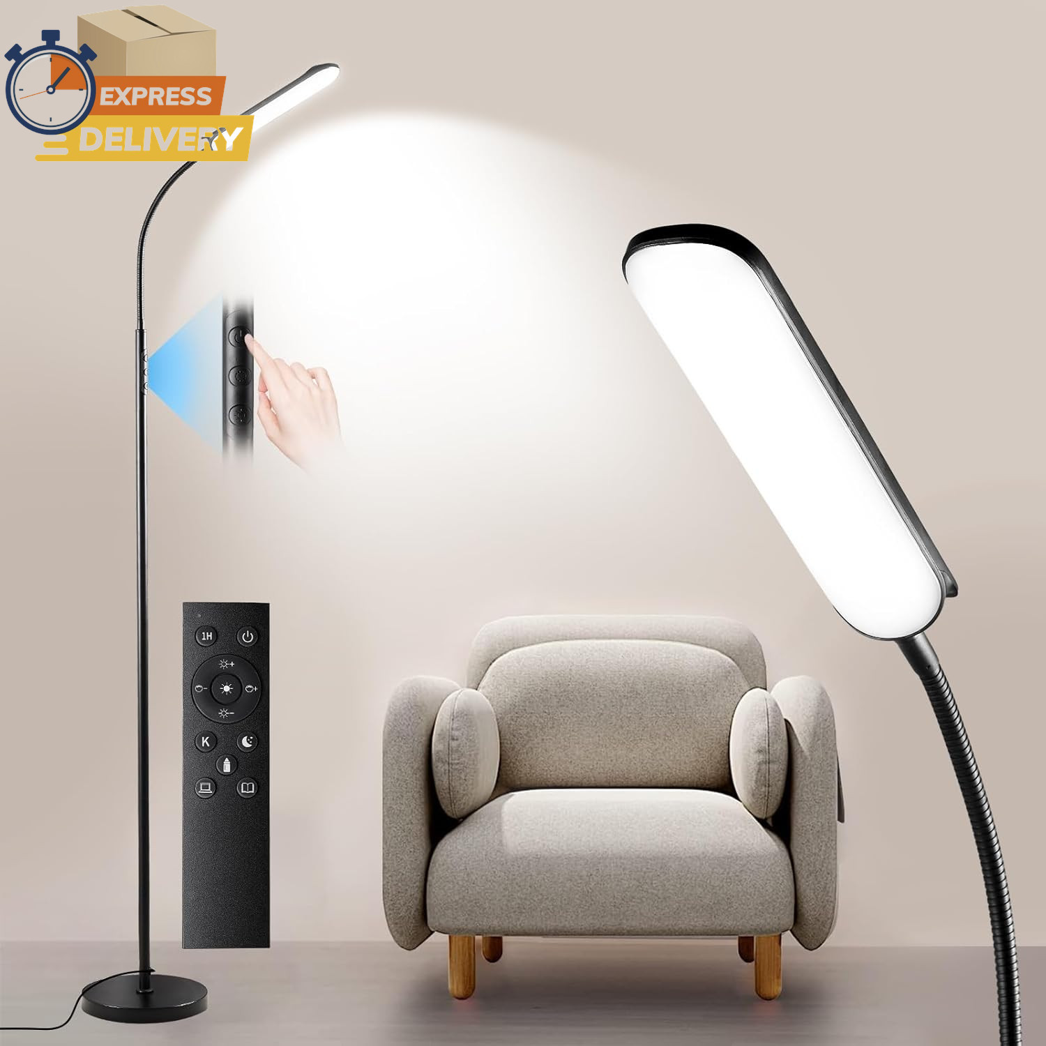Dimmable LED Floor Lamp, Super Bright Reading Lamps Floor, Black