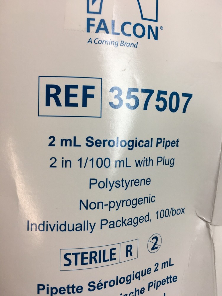 Corning Falcon REF 357507 Serological Pipette 2mL 2in with Plug
