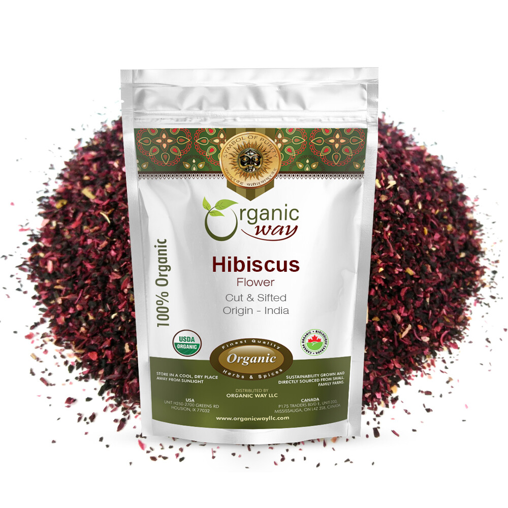 Organic Way Hibiscus Flower Cut & Sifted - Organic, Kosher & USDA Certified