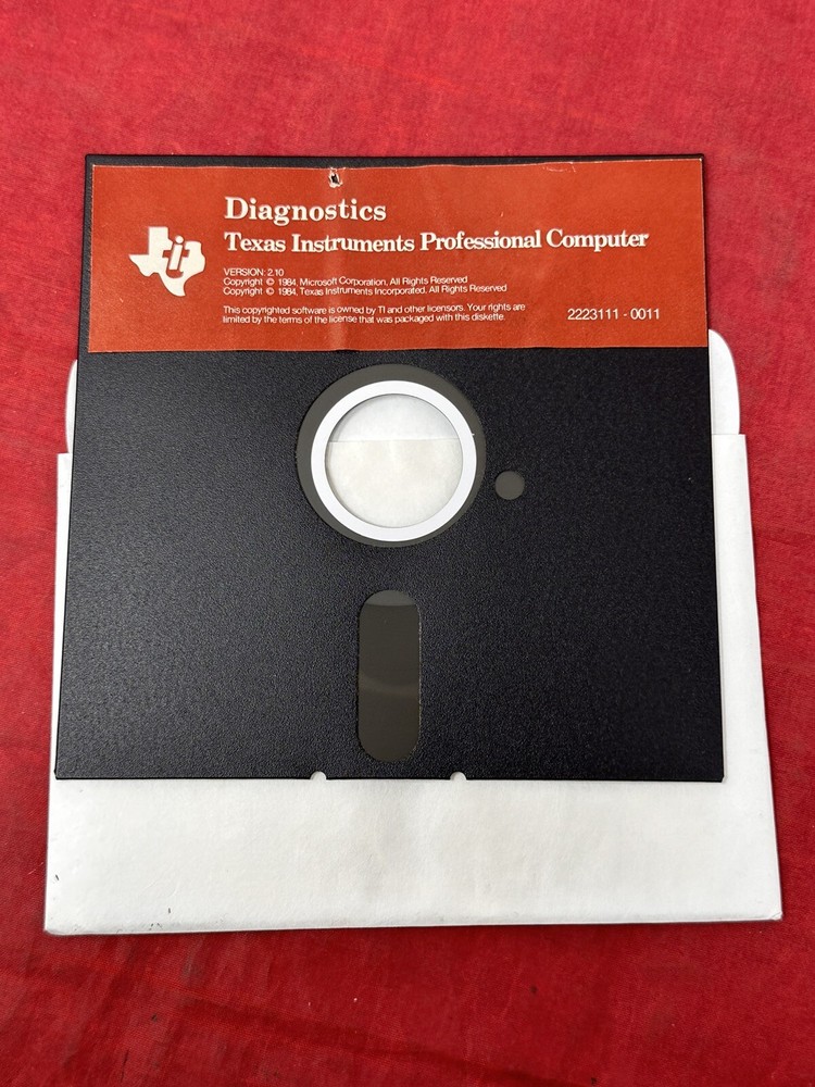Microsoft DOS Diagnostics 2.1 on a 5.25" Floppy Disk Texas Instruments VTG 1984