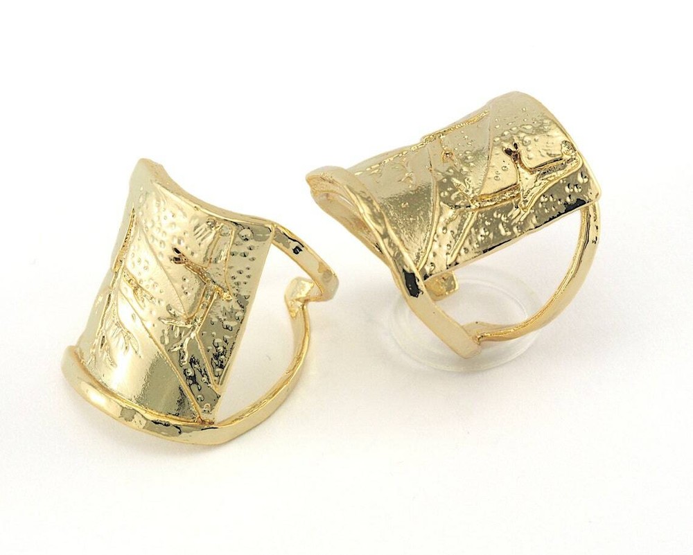 Tree Patterned Adjustable Ring Shiny Gold Plated Brass (19mm 9US size) 2586