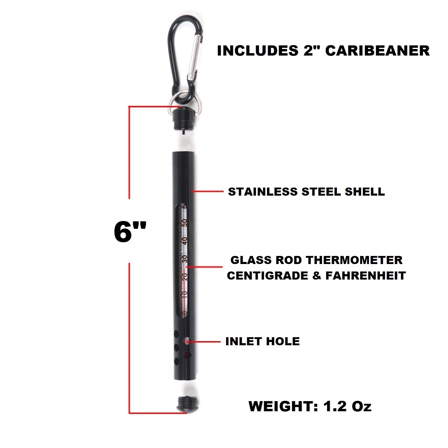 6" Fly Fishing Stream Thermometer - Reads Centigrade & Fahrenheit - Choose Color