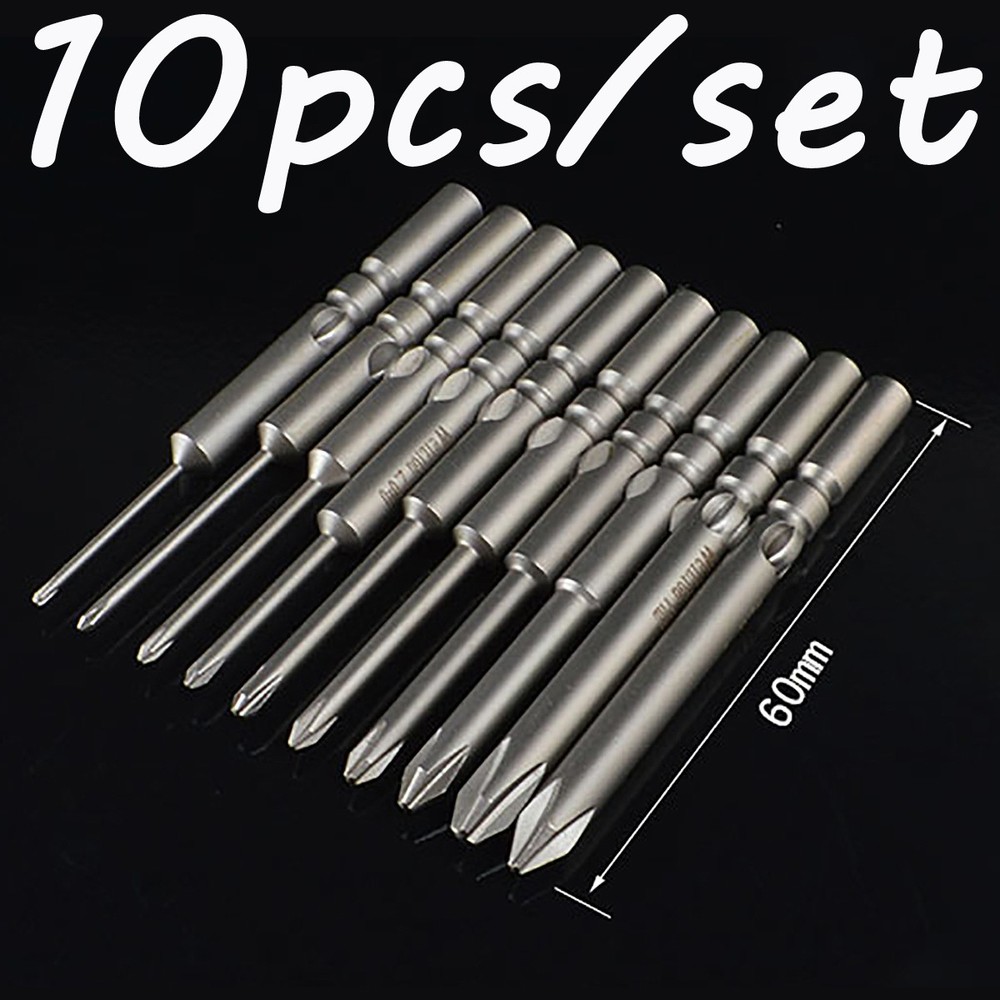 10x PH00-2 Phillips Head Screwdriver Bits High Torque Insert Driver Round Shank