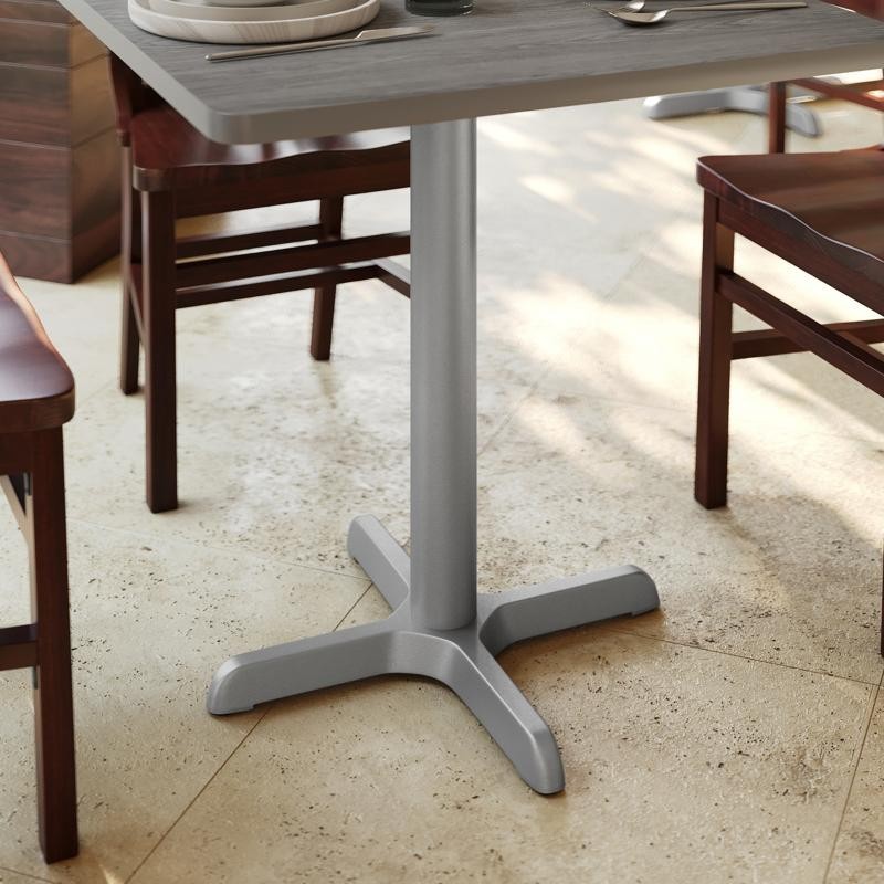 22'' x 22'' Restaurant Table X-Base with 3'' Dia. Table Height Column in Silver