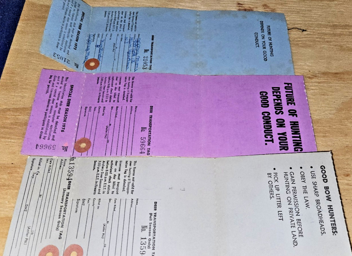 Lot 7 Deer Licenses Tags New Jersey State Big Game Firearm Bow Hunter 1975-1979