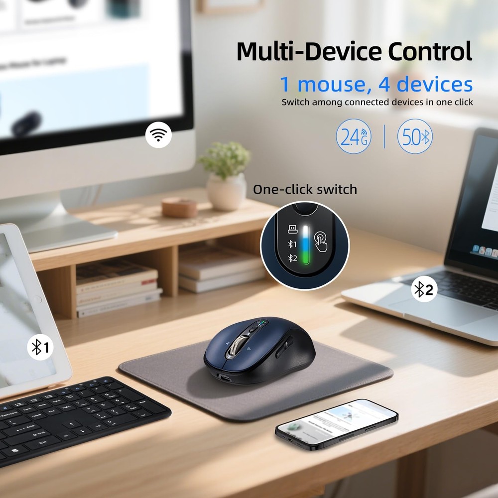 Bluetooth Wireless for Laptop,USB+BT×2,USB-C Charging,Quiet Multi Device ,Met...