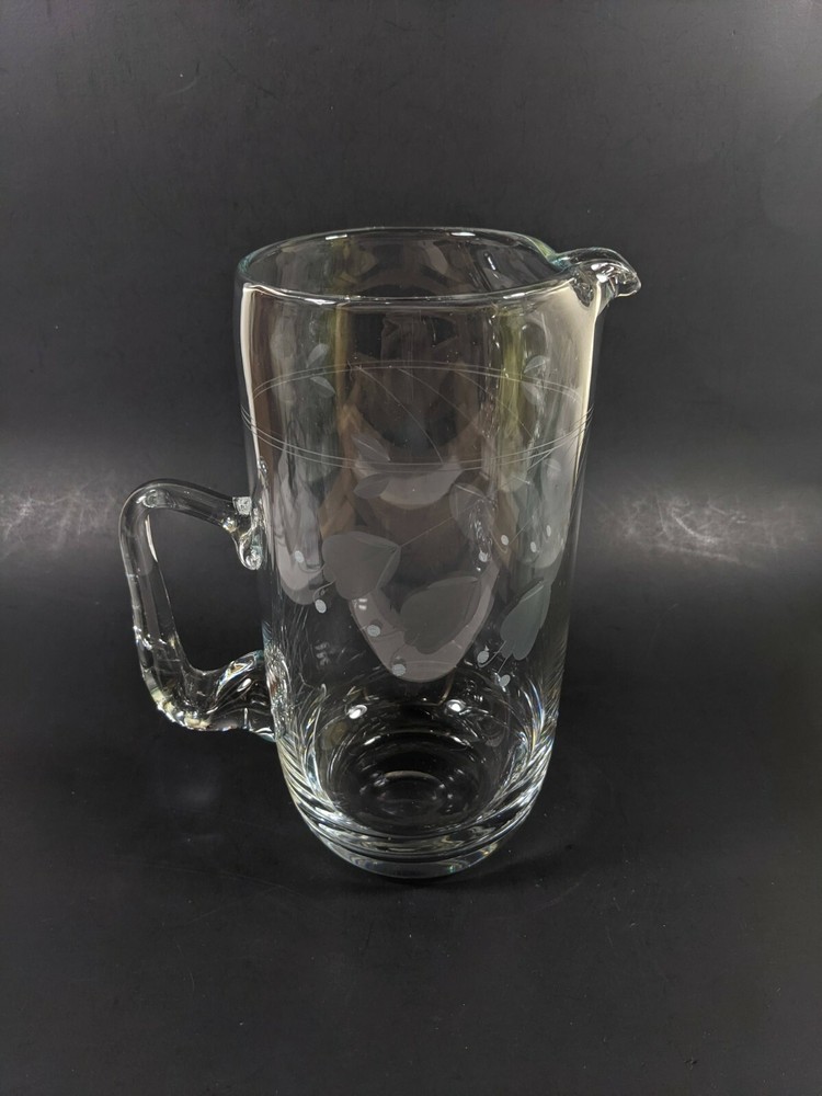 Crystal Pitcher with Cut Flower Designs Hand Blown Kitchenware Decor Serving