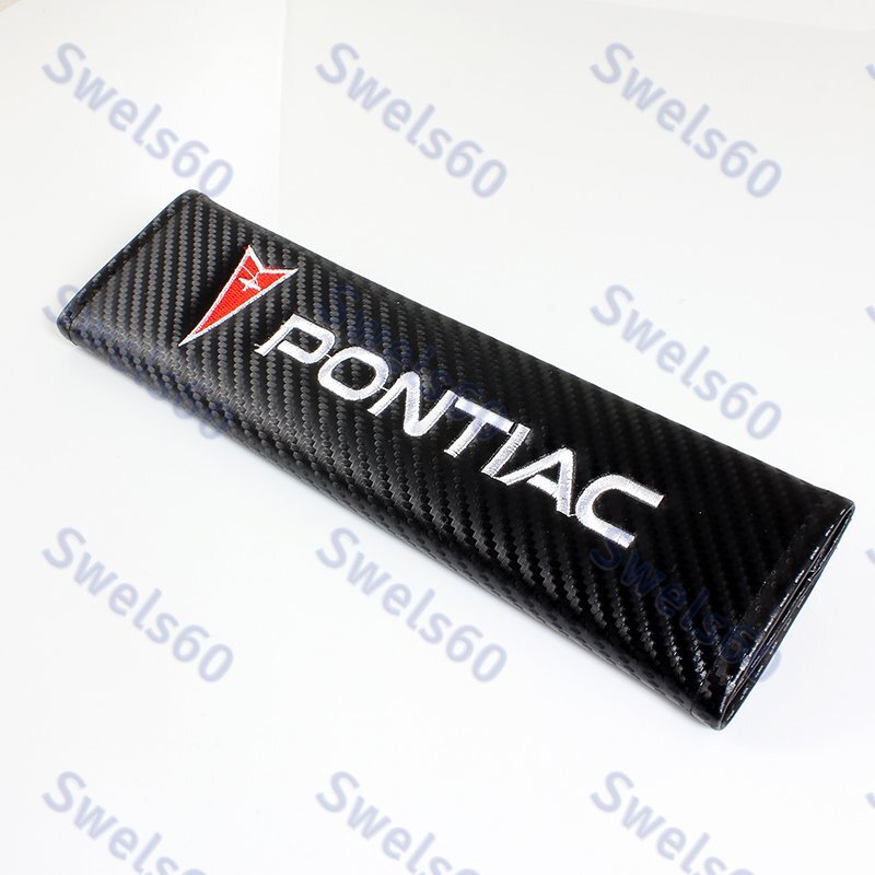 Black Carbon Fiber Look Embroidery For PONTIAC Seat Belt Cover Shoulder Pads X2