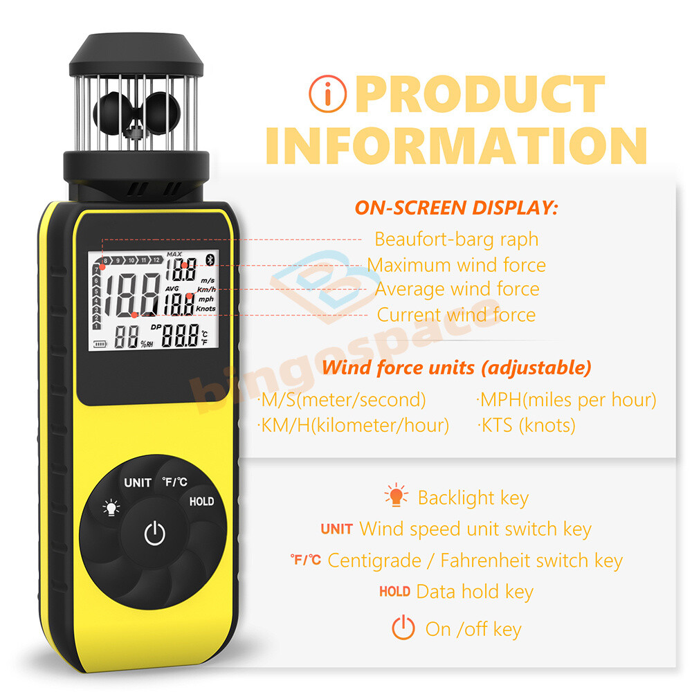Digital Cup Anemometer 360° Rotation Handheld Anemometer Wind Speed Temperature