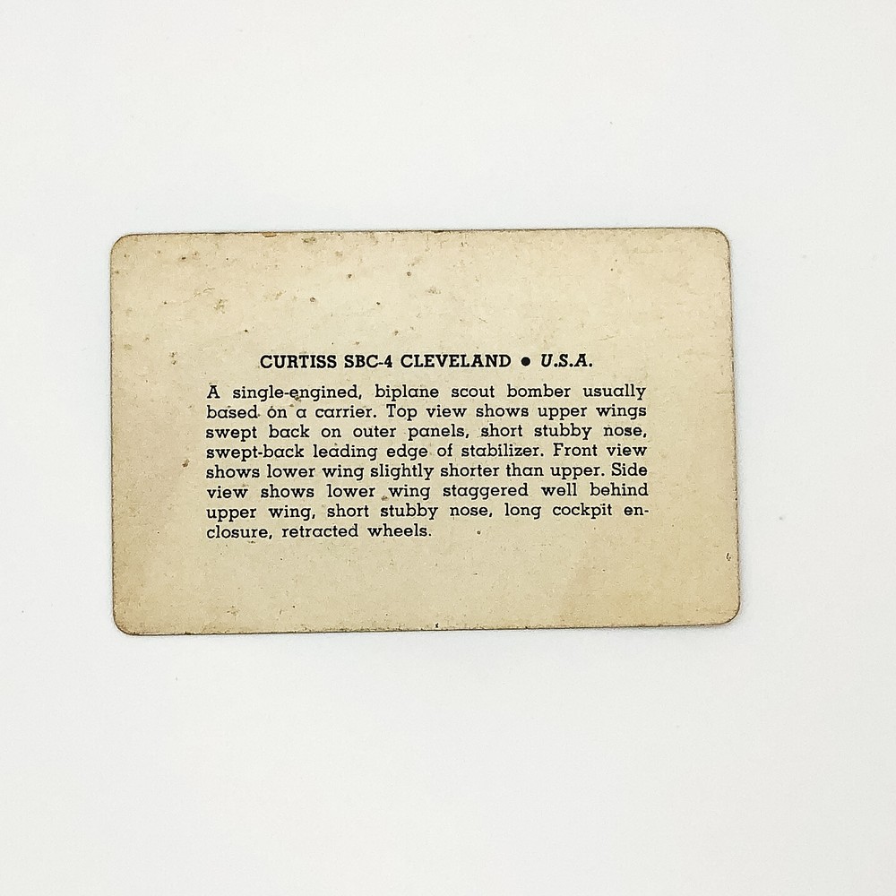 WW2 Airplane Identification Flash Card Curtiss SBC-4 Cleveland Scout Bomber Y