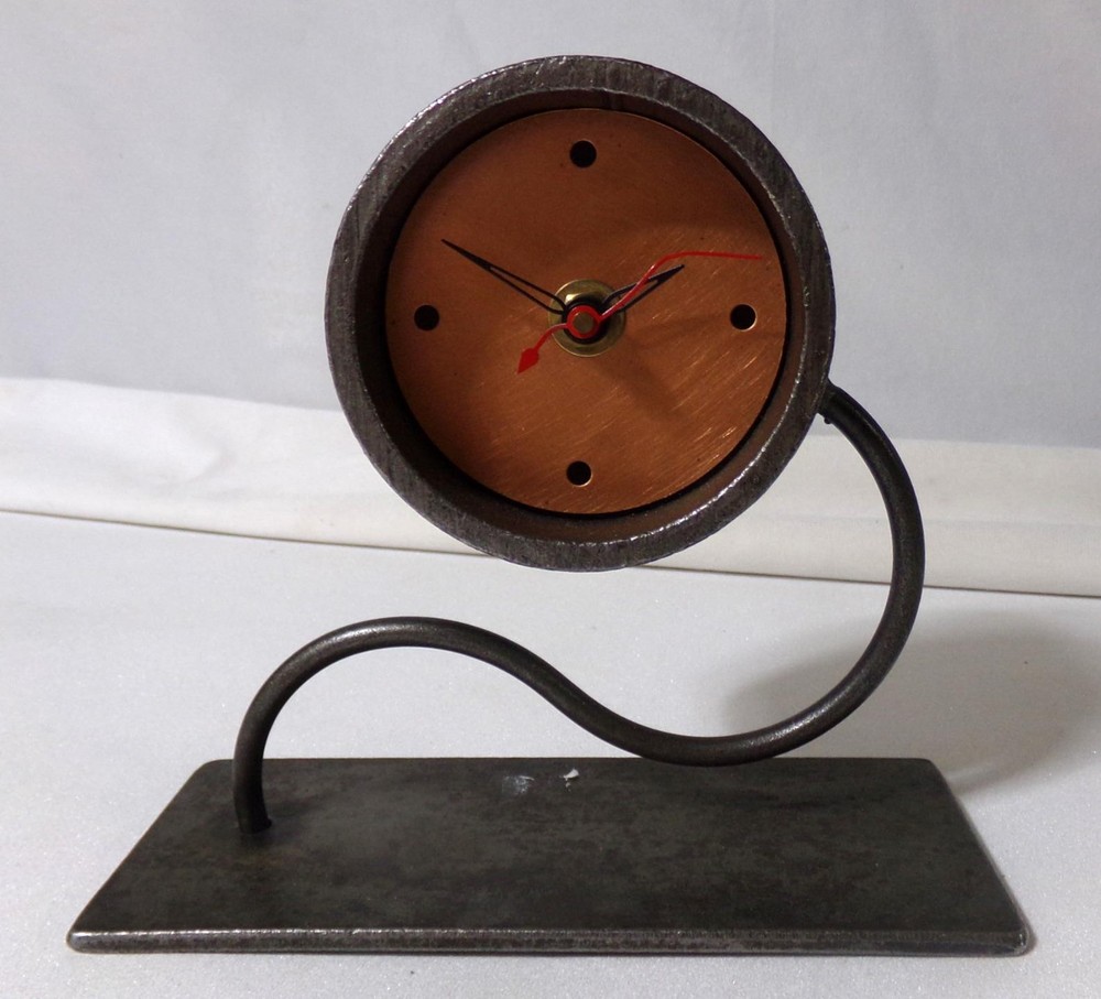Mid Century Modern Memphis Bent Iron & Copper Table Clock