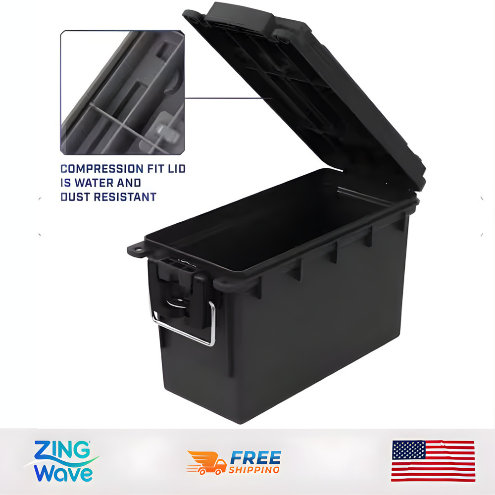 Black Plastic 30 Cal Ammo Can Lockable Stackable Storage Box with Handle
