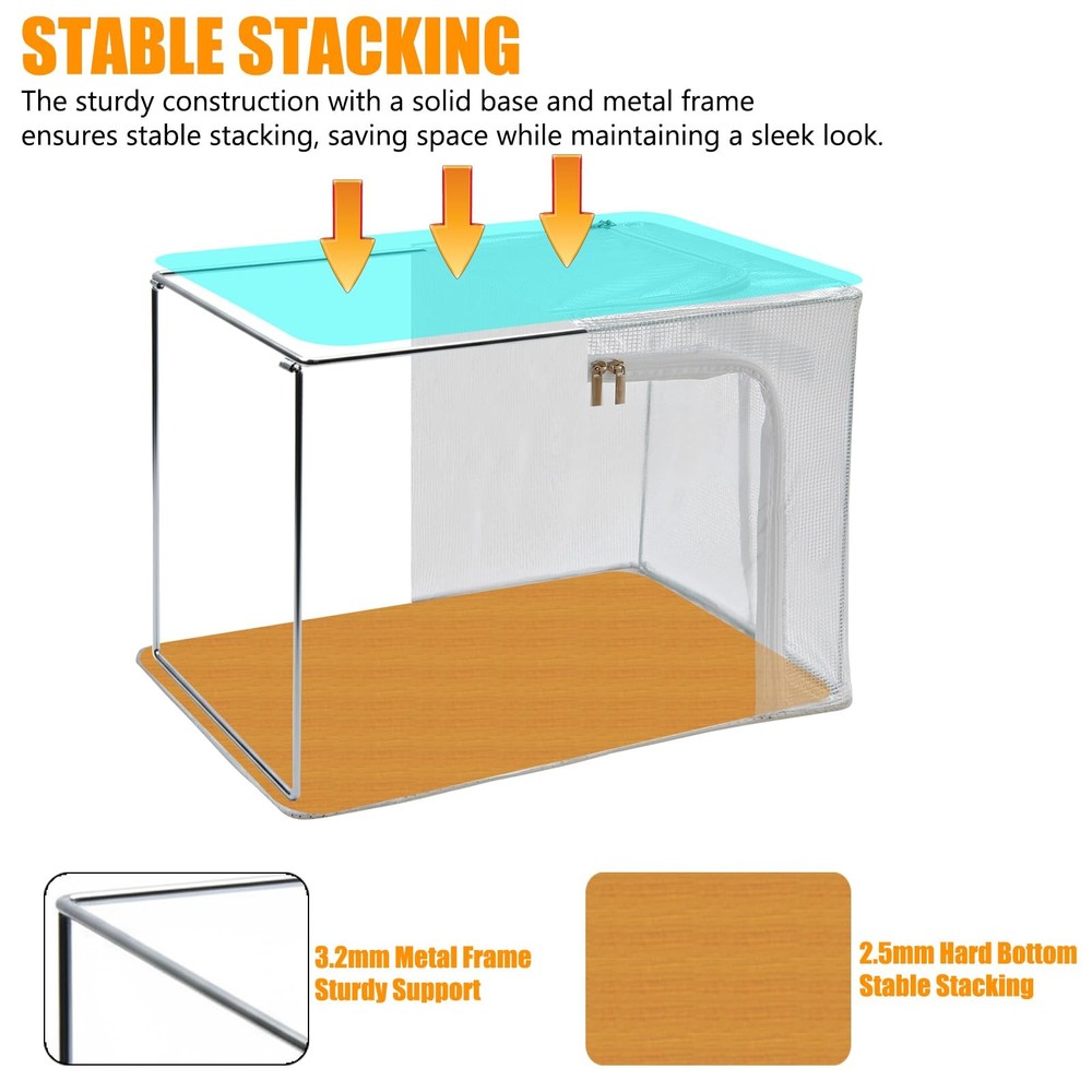 Clear Stackable Clothes Storage Bins with Metal Frame, Foldable Storage with ...