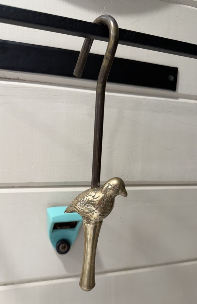 Vintage Solid Brass Bird Peasant Fireplace Damper Pull Hook - Decor Functional