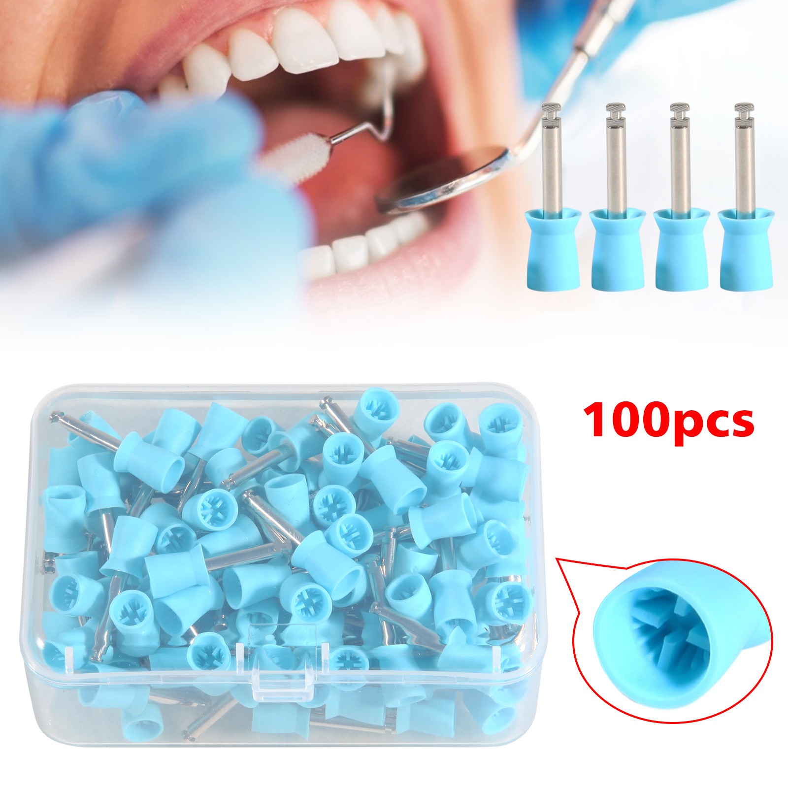 100-1000*Dental Rubber Prophy Tooth Teeth Polish Polishing Cups Latch Type Brush