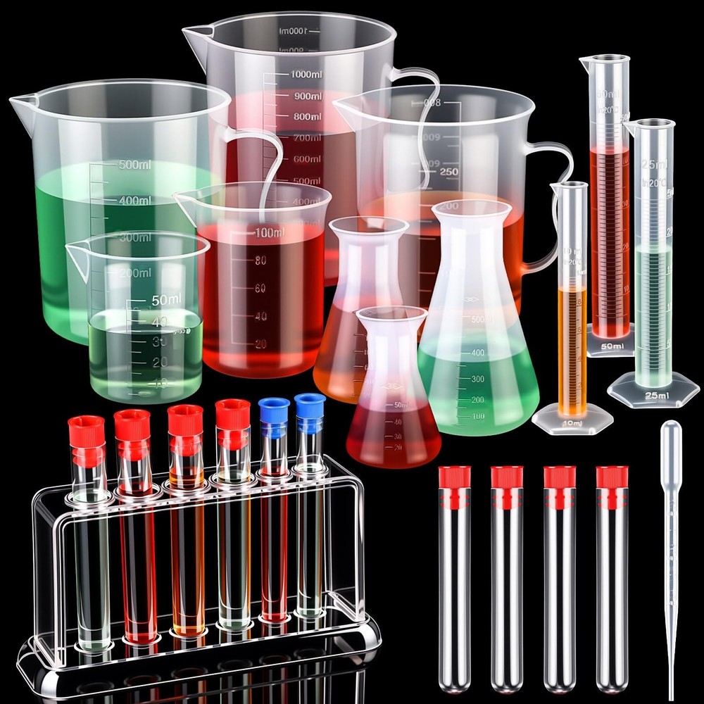 28 Pcs Science Lab Beakers & Test Tubes Set - Graduated Cylinders, Flasks, Dropp