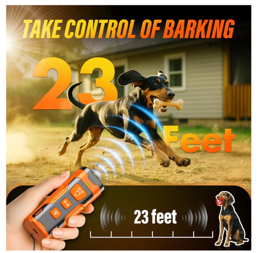 Portable Dog Bark Control Device with LED Flashlight - Compact & Rechargeable