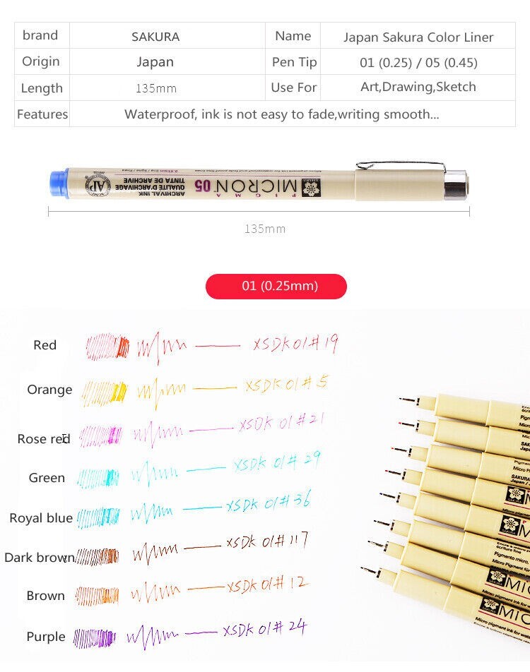 Sakura Pigma Micron Liner Pen Set 14 pcs Color Fineliner Drawing Pen
