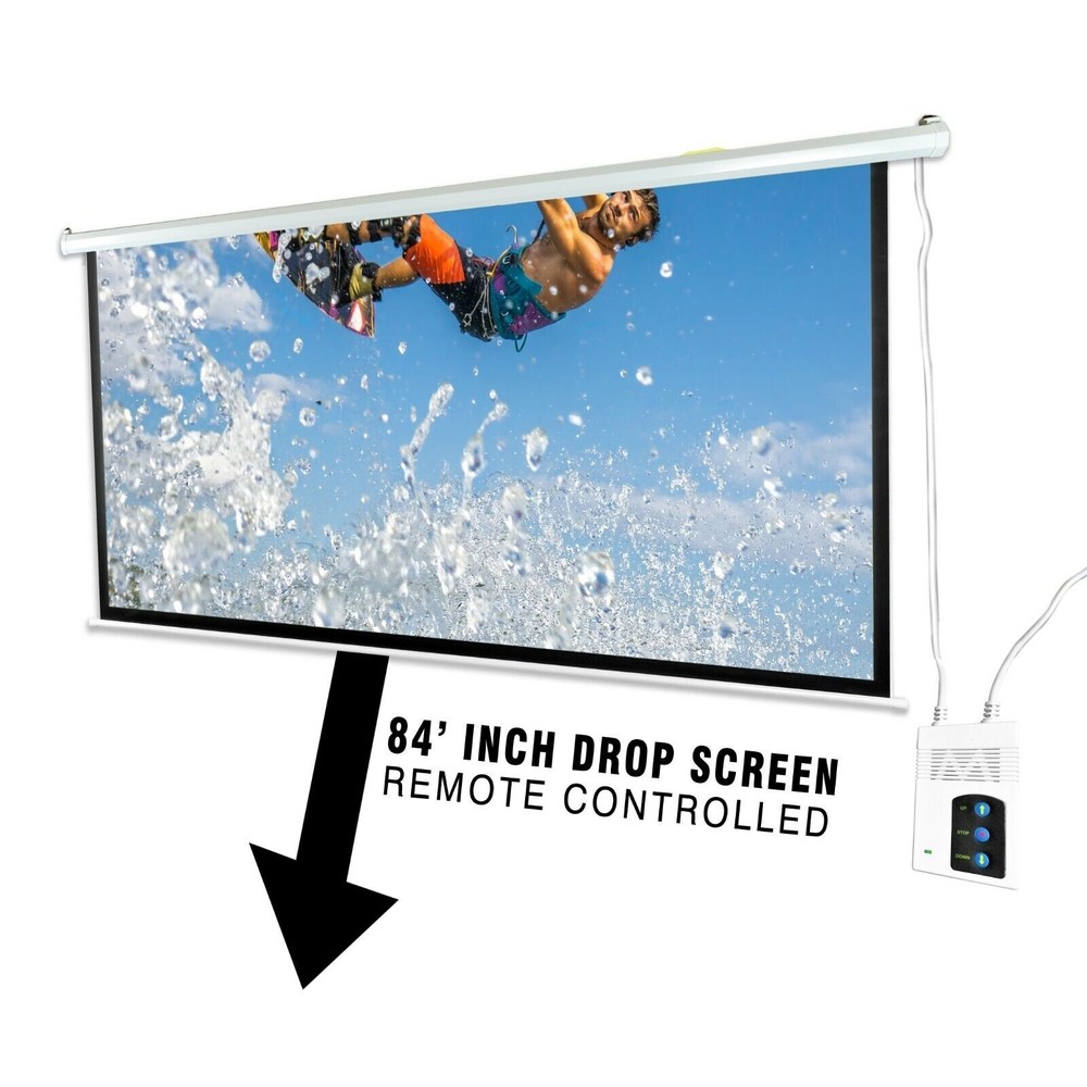 Pyle PRJELMT86 84" Motorized Projector Screen, Includes Remote Control - White