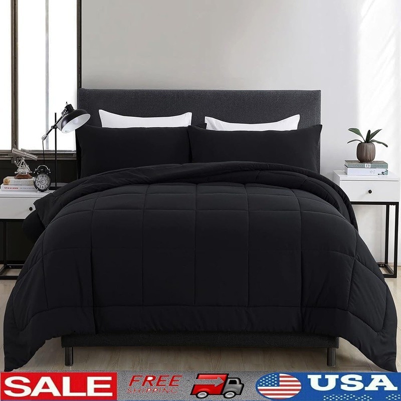 Queen Comforter Set Microfiber Soft Bedding Down Alternative Quilt Box Stitching