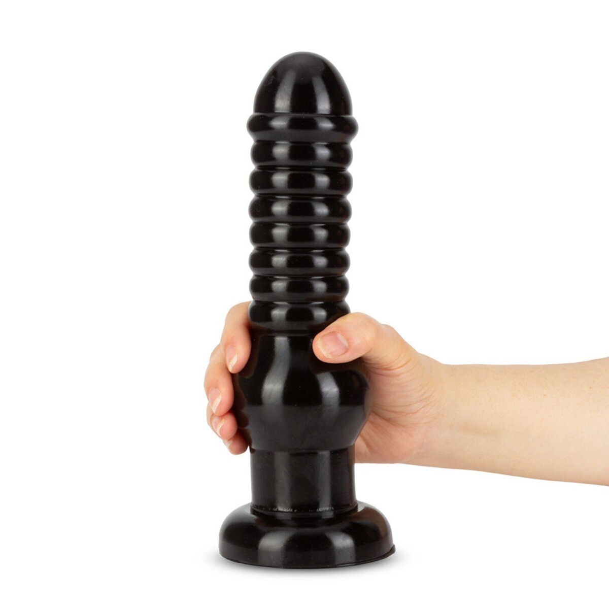 Huge 9.5" XL Black Ribbed Anal Training Stretching Dildo Butt Plug Anal Sex Toy