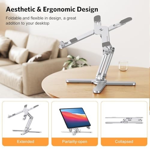 360° Rotating Laptop Stand Riser - Ergonomic, Adjustable Height, Foldable, Fits