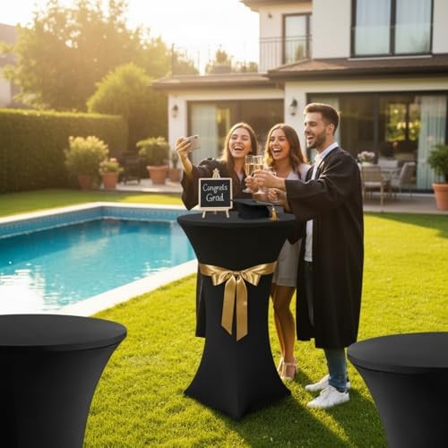 Cocktail Table Covers Pack - Fitted Stretch Spandex Square Corners 2 Black