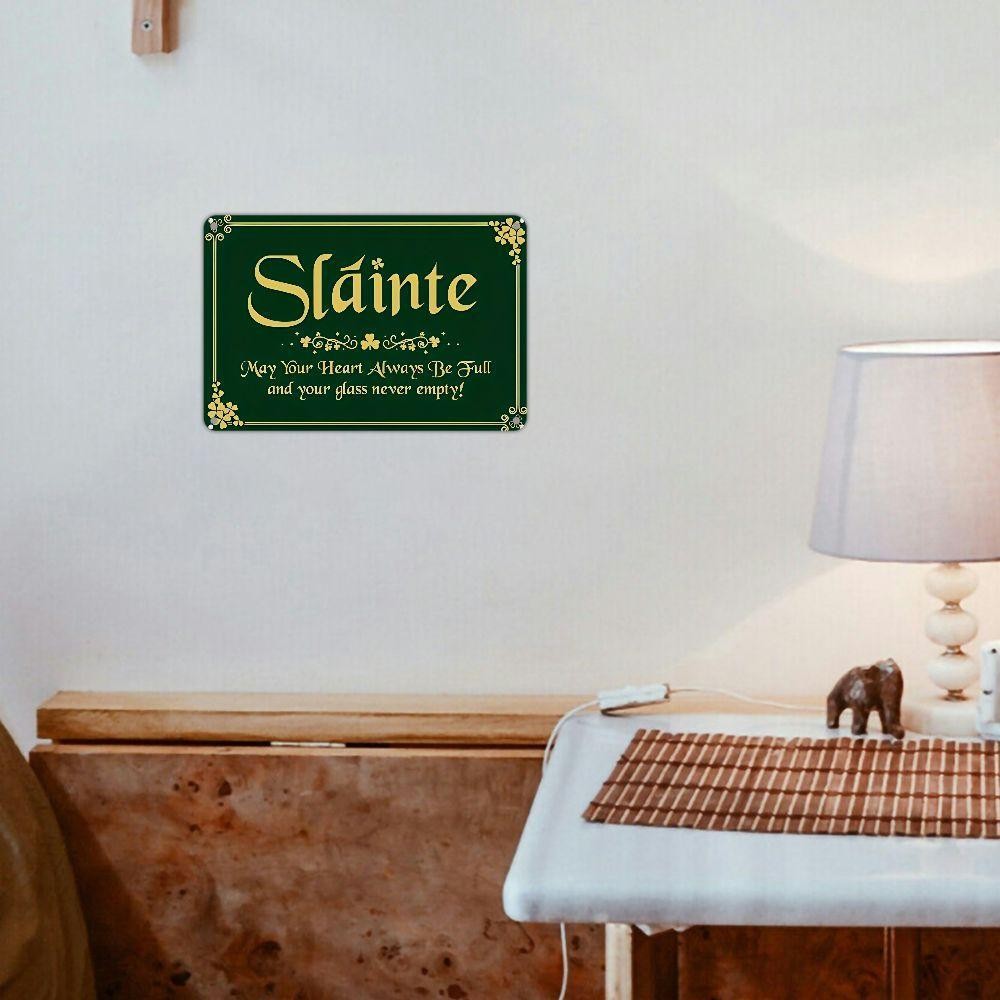 Green Gold Slainte Metal Sign Irish Blessing Gift For Pub Or Home Bar Decoration