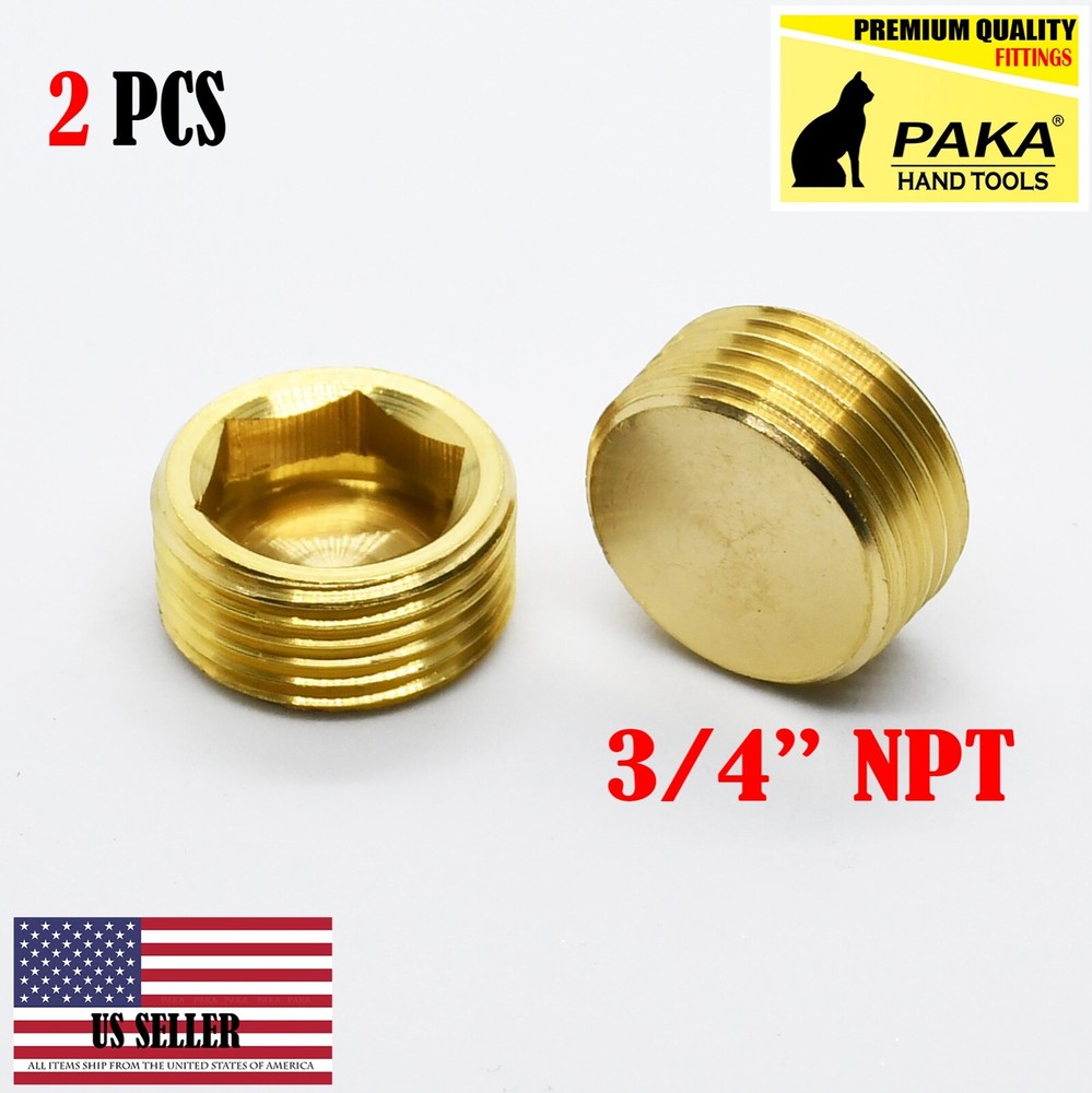 2Pcs 3/4" NPT Male Brass Internal Hex Head Socket Pipe Plugs end cap
