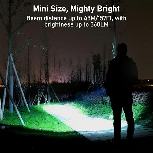 Rechargeable EDC Flashlight, 360L Mini Keychain Flash Light with 3 1 Black