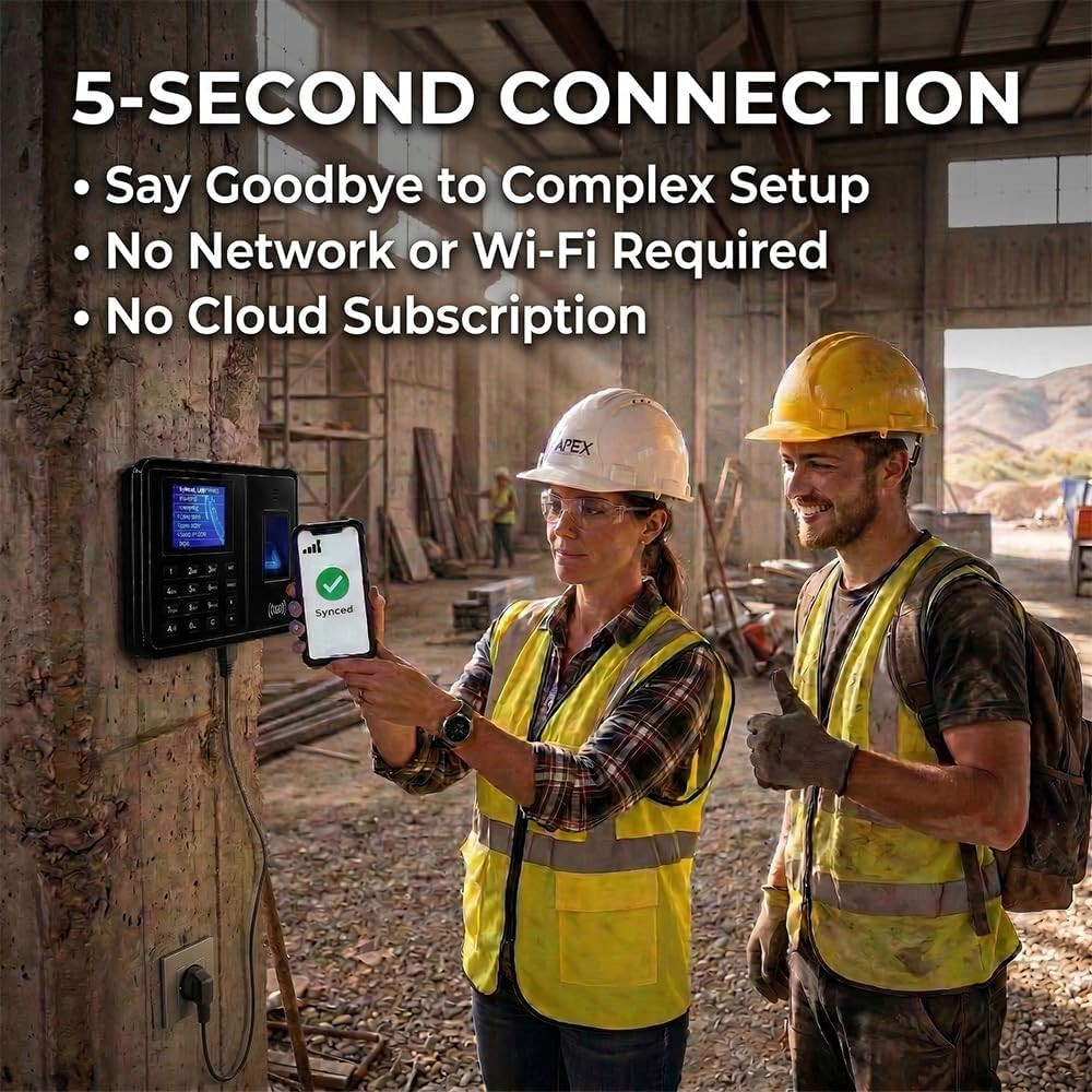 Time Clock System: App Control & 5S Fast Connection, Customizable Rules & 4 Payr