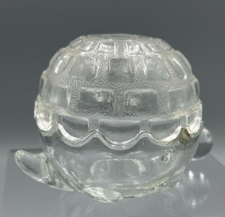 Vintage TURTLE Figural Glass Covered CANDY DISH Container TRINKET