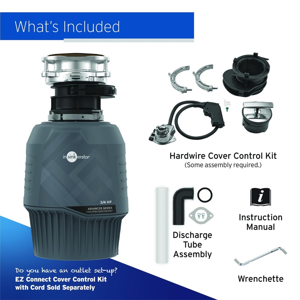 InSinkErator Evolution Cover Control 3/4 HP Garbage Disposal, Advanced Series EZ