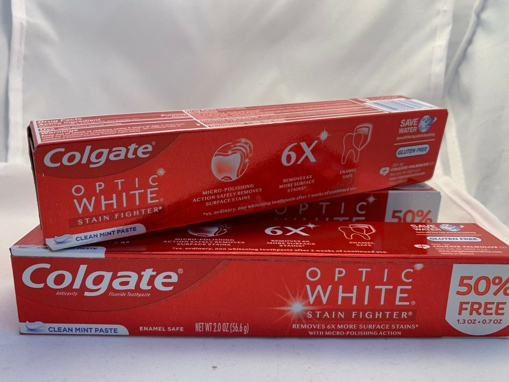 3 Colgate Optic White Stain Fighter Clean Mint Toothpaste, 2.0oz