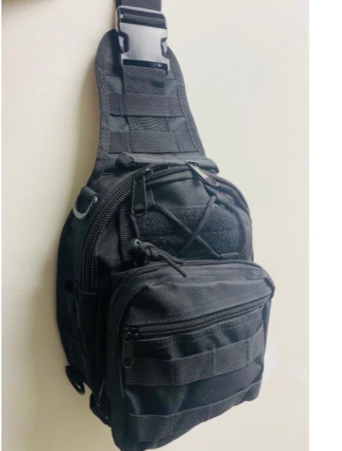 Black Tactical Sling Bag MOLLE Webbing Adjustable Strap Multiple Compartments