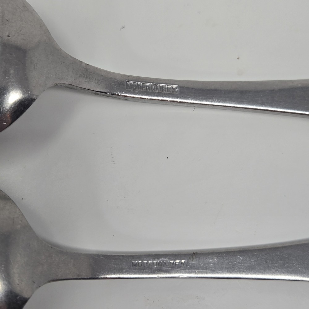 (2) Vintage WW2 Mess Hall Spoon Stainless USA-MD Military Modernaire 8 1/4 In