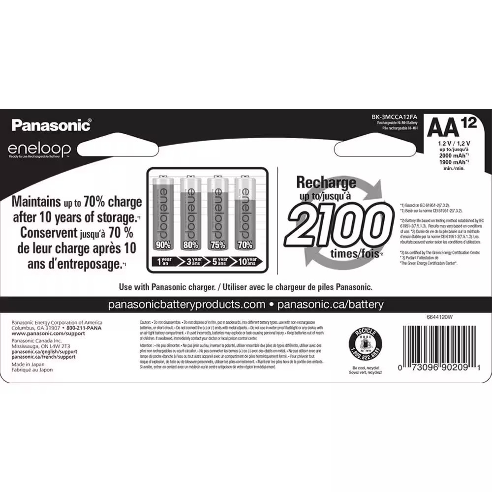Eneloop AA NIMH Rechargeable Batteries (12-Pack)