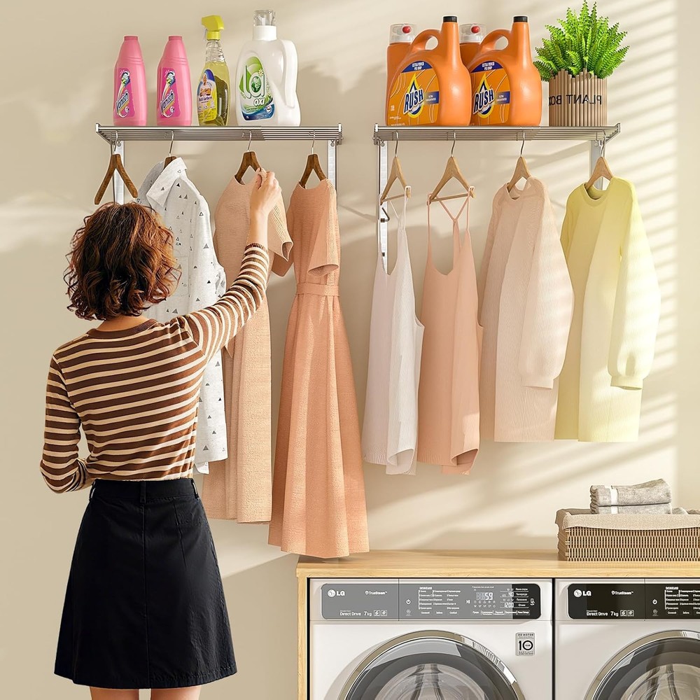 Wall Mounted Laundry Drying Rack, 29.92 inch Retractable Clothes Drying Rack, Fo