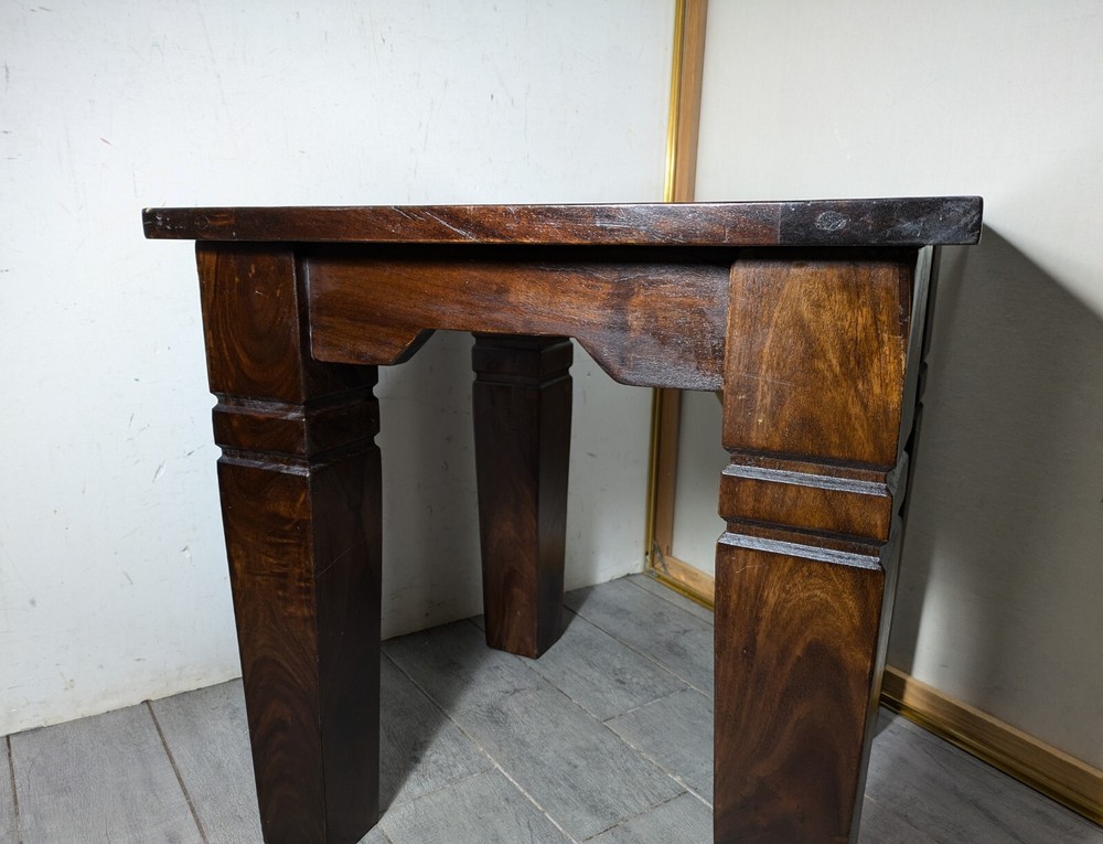 Vintage Heavy Rustic Solid Wood Asian Oriental Brutalist Side End Table W72