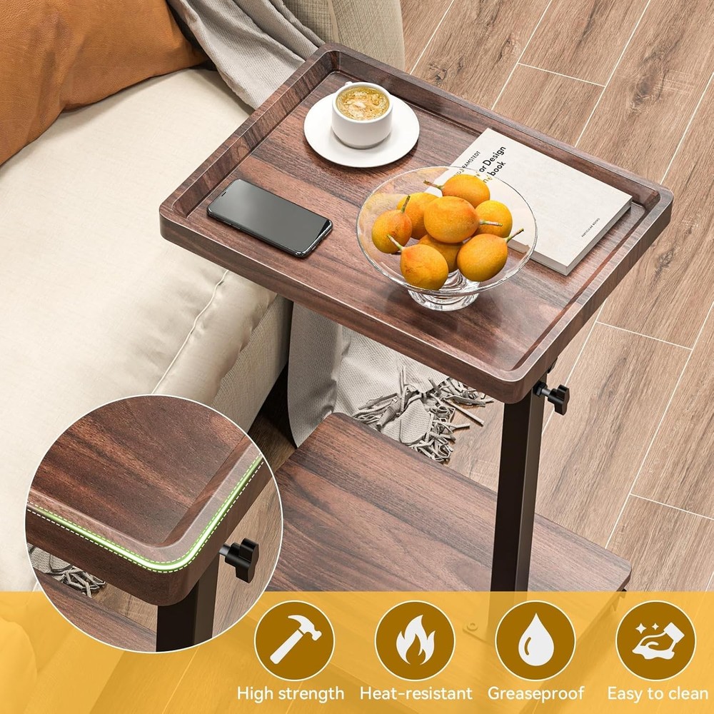 C Table End Table Adjustable Height, 360°Swivel TV Tray Table for Small Spaces,