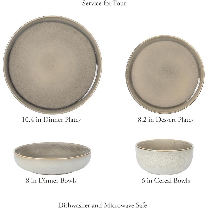 Stoneware Dinnerware Set 16pcs Includes Plates Bowls Gift Ready Durable Kitchen